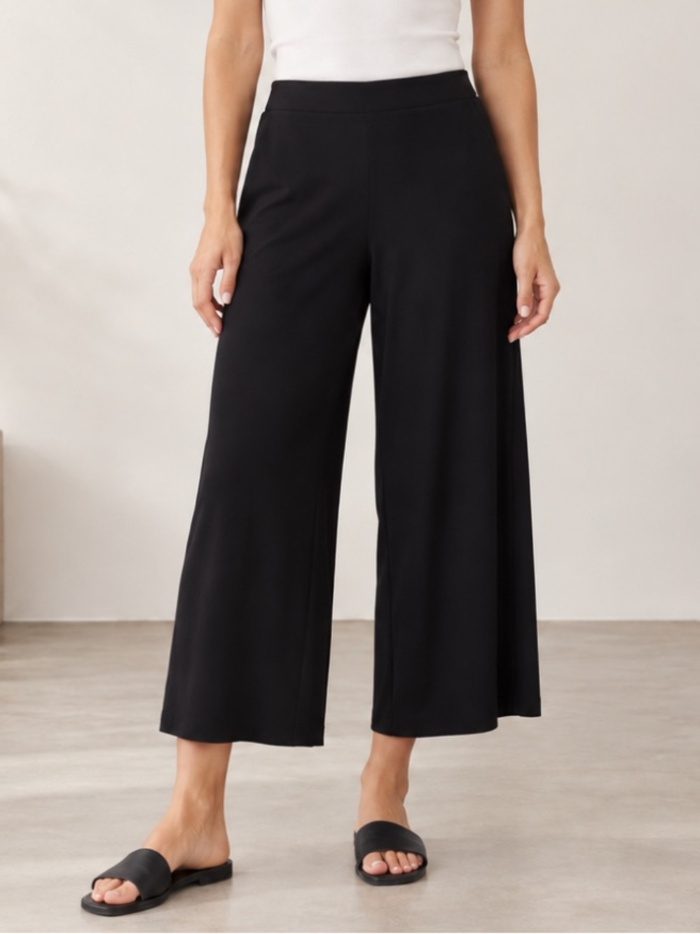 Ann Taylor LOFT Pull-On Stretchy Jersey Knit Crop Wide Leg Pants Navy Medium